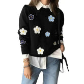 Floral Embroidered O Neck Knitted Sweater